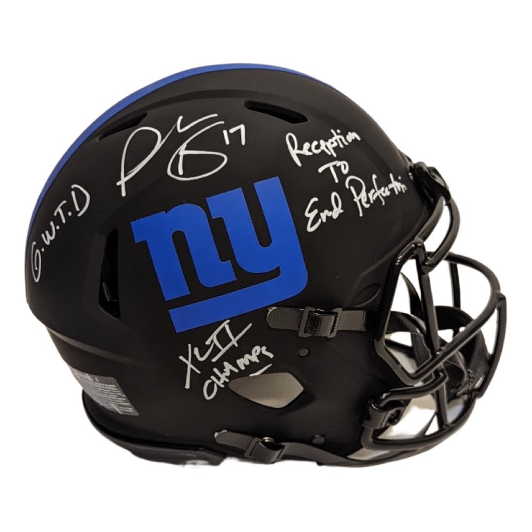 Plaxico Burress Autographed New York Giants Eclipse Authentic Helmet “Reception to End Perfection, G.W.T.D, XLII Champs” Inscriptions Steiner CX